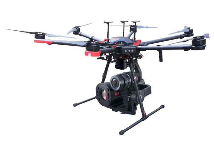 Drone with heavy payload capable of carrying out methane detection services for pipelines and storage.